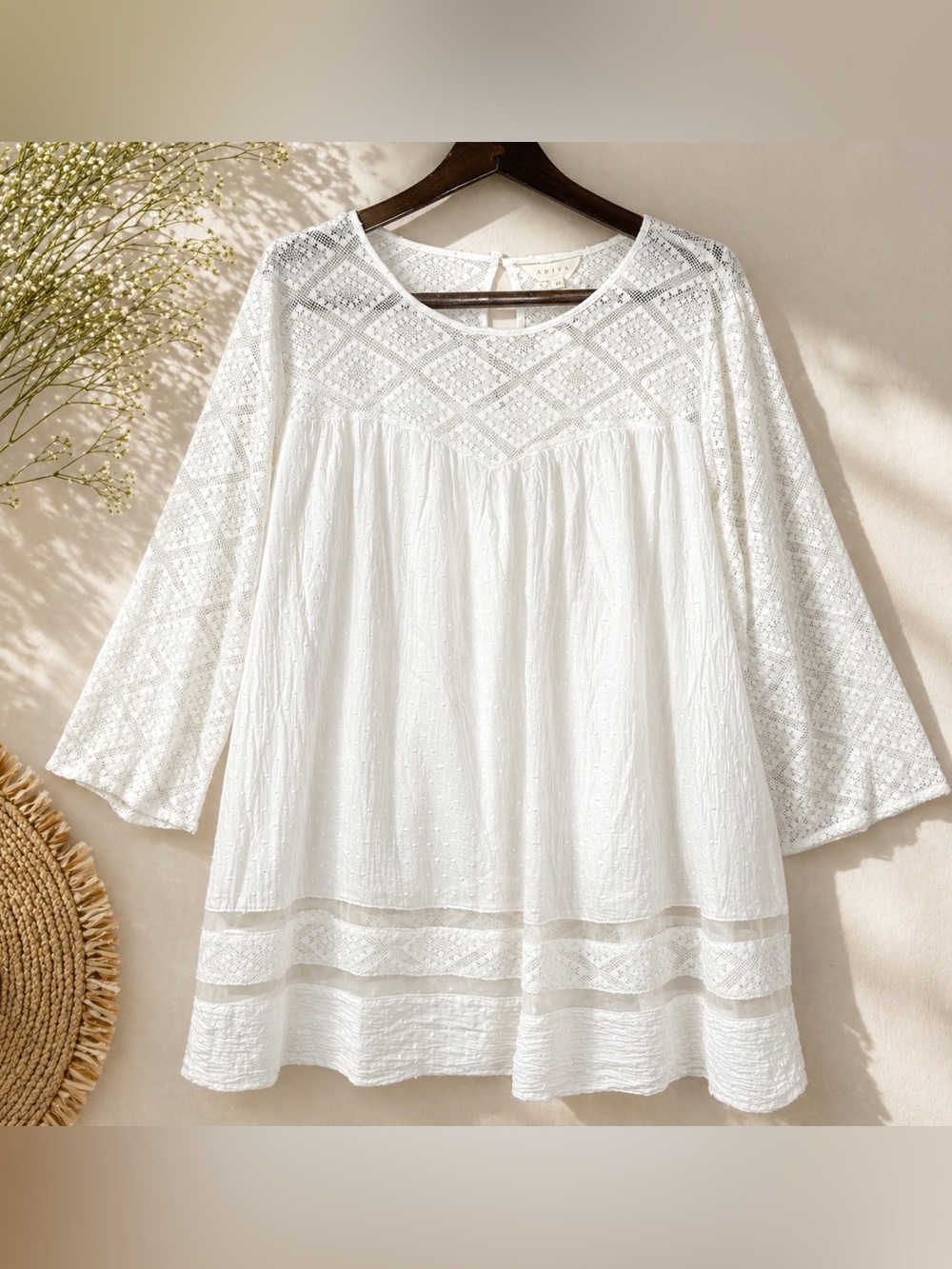 Adiva Anthropologie Boho Lace Blouse NWT Ivory 1X Plus Size Romantic